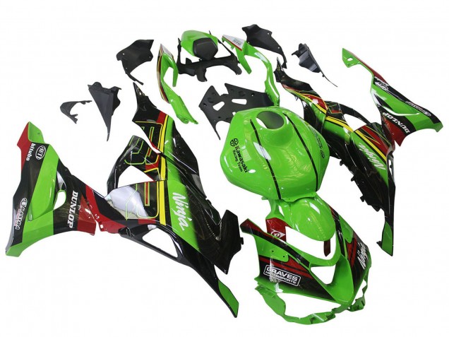 2023-2025 Kawasaki ZX6R Motorcycle Fairings - Green Black Red Yellow Dunlop UK