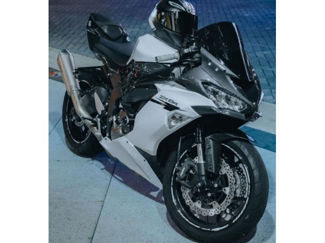 2019-2022 Kawasaki ZX6R Motorcycle Fairings - White Black Carbon Fiber UK