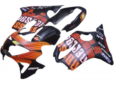 1999-2000 Honda CBR600 F4 Motorcycle Fairings - Matte Black Orange Rossi Repsol 46 UK