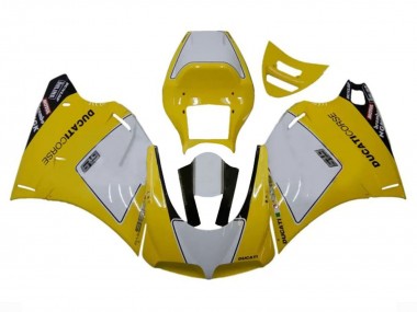 1993-2005 Ducati 996 Motorcycle Fairings - White Yellow Glossy Black Corse Performance UK