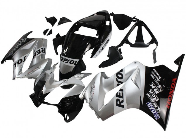 2002-2013 Honda VFR 800 Motorcycle Fairings - Silver Glossy Black Repsol UK