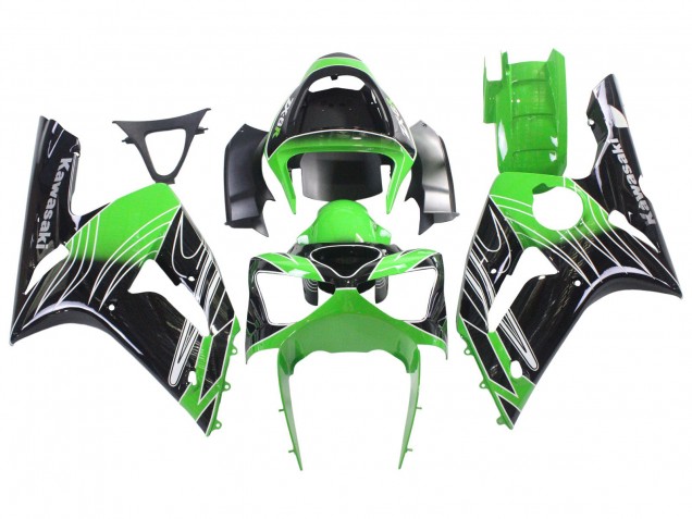 2003-2004 Kawasaki ZX6R Motorcycle Fairings - Green White Black UK