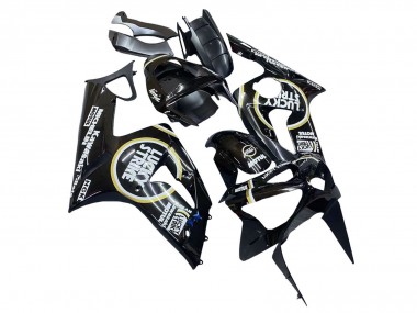 2003-2004 Kawasaki ZX6R Motorcycle Fairings - Glossy Black White Motul Lucky Strike UK