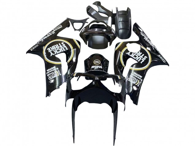 2003-2004 Kawasaki ZX6R Motorcycle Fairings - Glossy Black White Motul Lucky Strike UK