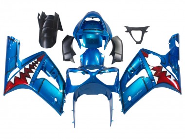2003-2004 Kawasaki ZX6R Motorcycle Fairings - Blue White Red Shark UK