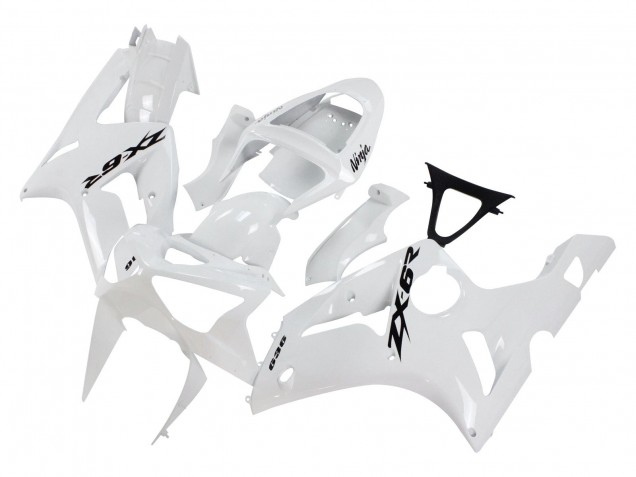 2003-2004 Kawasaki ZX6R Motorcycle Fairings - White Black Decals UK