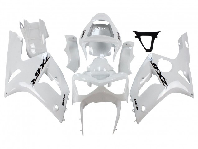 2003-2004 Kawasaki ZX6R Motorcycle Fairings - White Black Decals UK