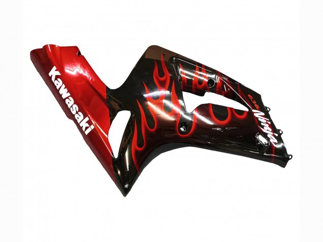 2003-2004 Kawasaki ZX6R Motorcycle Fairings - Glossy Black Red Flame UK