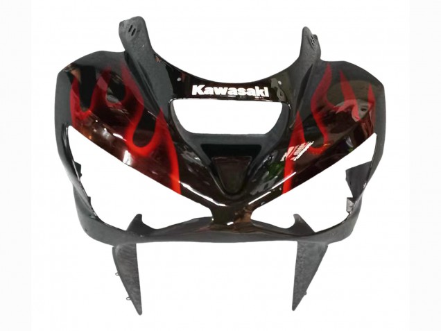 2003-2004 Kawasaki ZX6R Motorcycle Fairings - Glossy Black Red Flame UK
