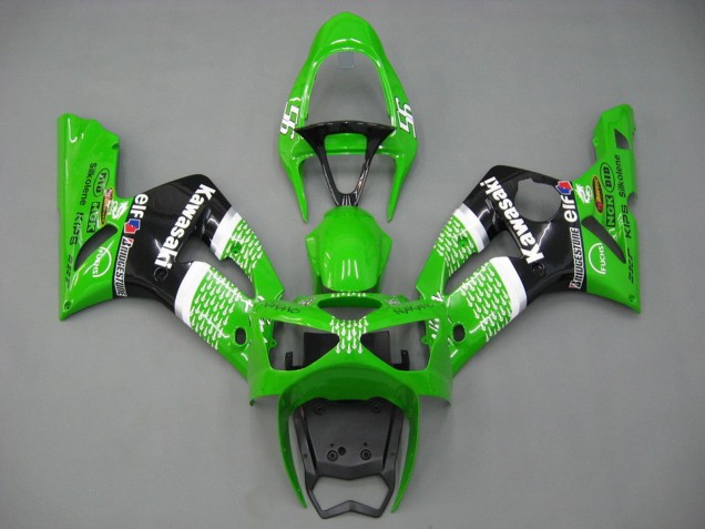 2003-2004 Kawasaki ZX6R Motorcycle Fairings - Green White Black Elf Bridgestone UK