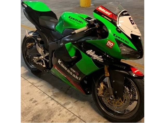 2005-2006 Kawasaki ZX6R Motorcycle Fairings - Green Red Black Elf 66 UK