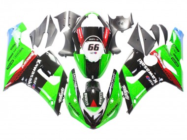 2005-2006 Kawasaki ZX6R Motorcycle Fairings - Green Red Black Elf 66 UK