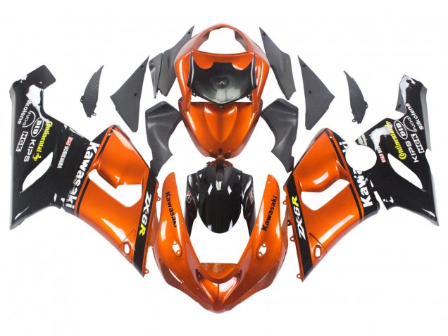 2005-2006 Kawasaki ZX6R Motorcycle Fairing - Orange Black UK