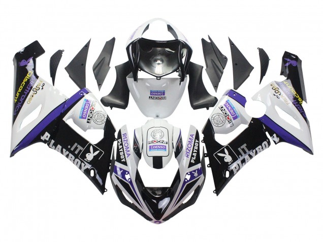 2005-2006 Kawasaki ZX6R Motorcycle Fairings - White Purple Black Rizoma Playboy DENSO UK