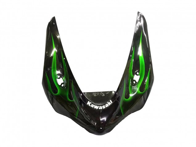 2005-2006 Kawasaki ZX6R Motorcycle Fairing - Glossy Black Green Flame UK