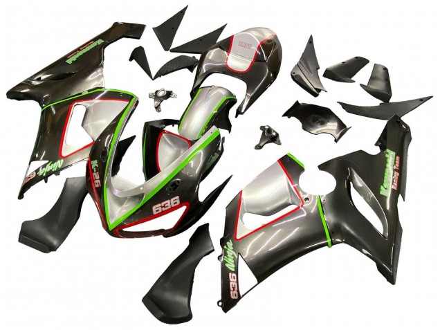 2005-2006 Kawasaki ZX6R Motorcycle Fairings - Black Silver Green Red K-26 UK