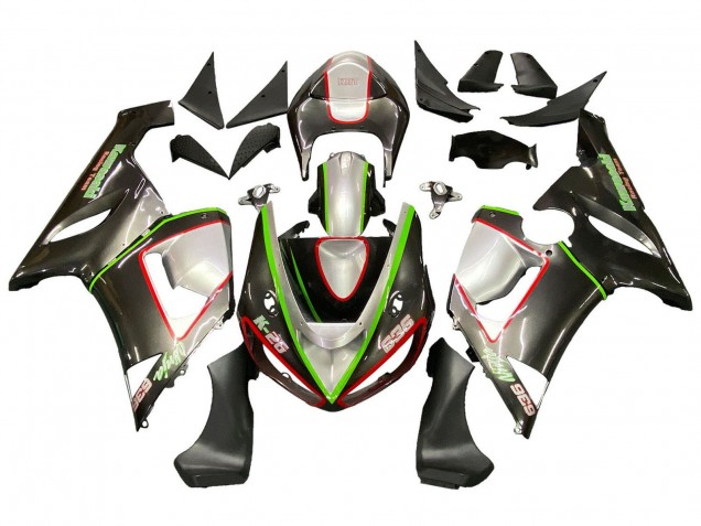 2005-2006 Kawasaki ZX6R Motorcycle Fairings - Black Silver Green Red K-26 UK