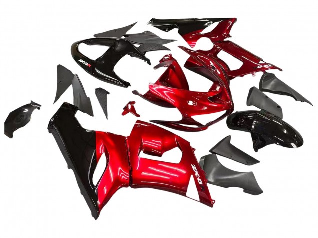 2005-2006 Kawasaki ZX6R Motorcycle Fairings - Red Black UK