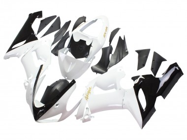 2005-2006 Kawasaki ZX6R Motorcycle Fairings - White Black Gold Ninja UK