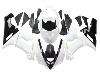 2005-2006 Kawasaki ZX6R Motorcycle Fairings - White Black Gold Ninja UK