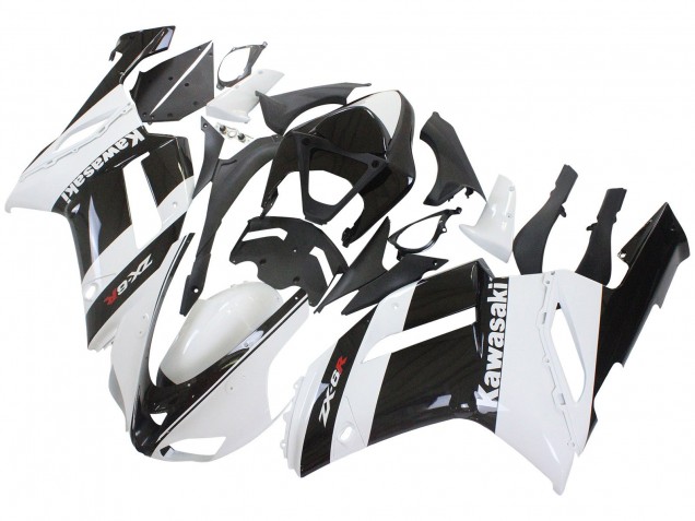 2007-2008 Kawasaki ZX6R Motorcycle Fairing - White Black UK