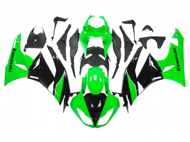 2009-2012 Kawasaki ZX6R Motorcycle Fairings - Green Glossy Black UK