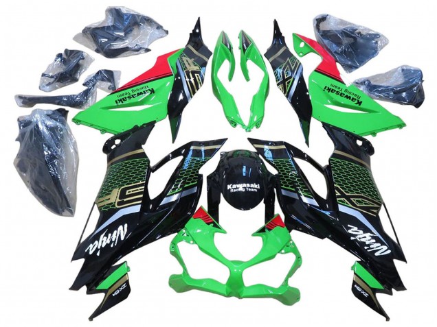 2009-2012 Kawasaki ZX6R Motorcycle Fairings - Red Glossy Black Honeycomb UK
