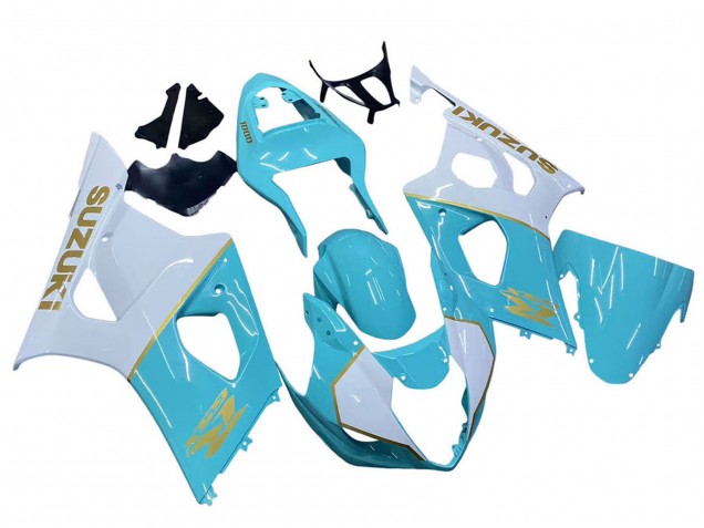 2003-2004 Suzuki GSXR 1000 Motorcycle Fairings - White Light Blue Gold UK
