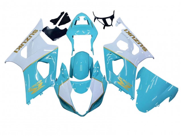 2003-2004 Suzuki GSXR 1000 Motorcycle Fairings - White Light Blue Gold UK