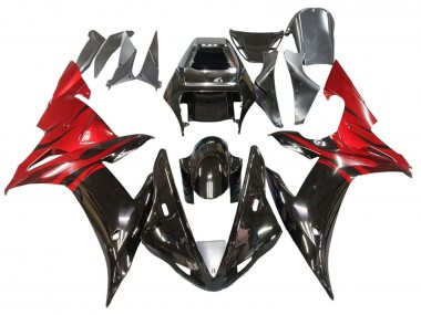 2002-2003 Yamaha YZF 1000 R1 Motorcycle Fairings - Glossy Black Red Flame UK