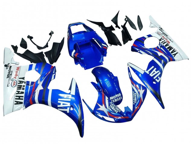 2006-2009 Yamaha YZF R6S Motorcycle Fairings - White Blue Fiat Motul Kastinee UK
