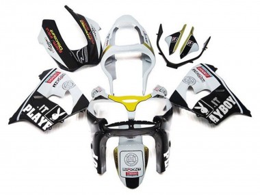 2002-2003 Kawasaki ZX9R Motorcycle Fairings - White Black Yellow Playboy UK