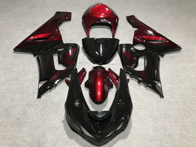 2005-2006 Kawasaki ZX6R Motorcycle Fairings - Red Glossy Black UK