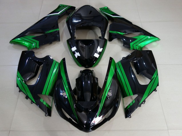 2005-2006 Kawasaki ZX6R Motorcycle Fairings - Green White Glossy Black UK