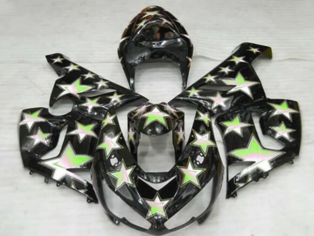 2005-2006 Kawasaki ZX6R Motorcycle Fairings - Black Green Star UK