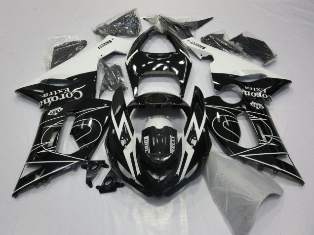 2005-2006 Kawasaki ZX6R Motorcycle Fairings - Glossy Black White Corona Extra Tribal UK