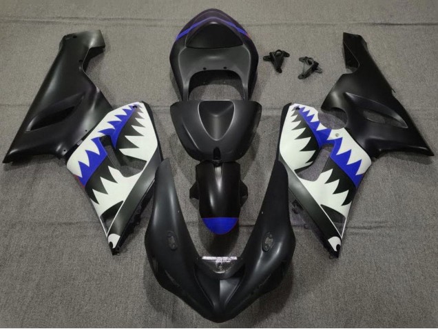 2005-2006 Kawasaki ZX6R Motorcycle Fairings - Matte Black White Blue Shark UK