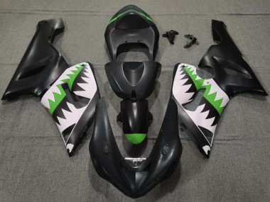 2005-2006 Kawasaki ZX6R Motorcycle Fairings - Matte Black White Green Shark UK