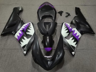 2005-2006 Kawasaki ZX6R Motorcycle Fairings - Matte Black White Purple Shark UK
