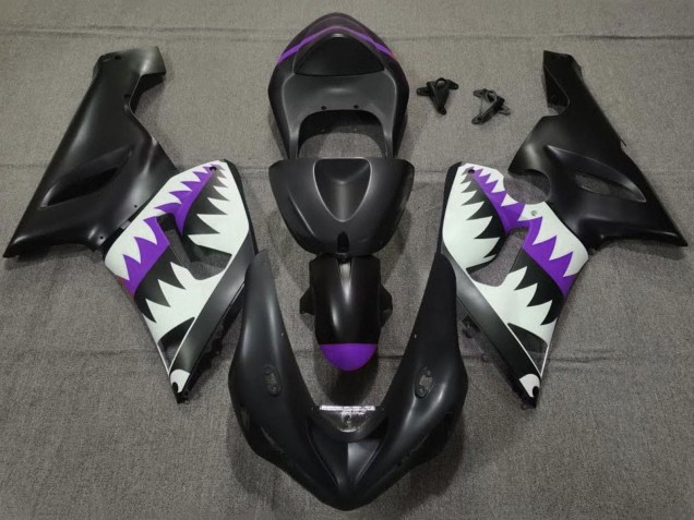 2005-2006 Kawasaki ZX6R Motorcycle Fairings - Matte Black White Purple Shark UK