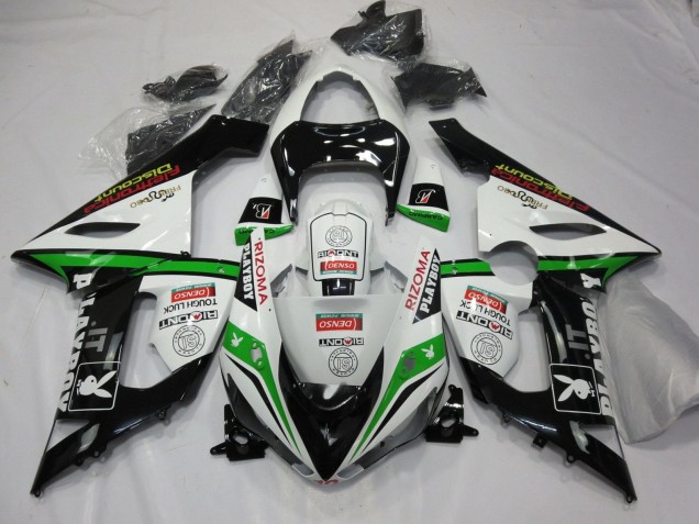 2005-2006 Kawasaki ZX6R Motorcycle Fairings - White Black Green Red Rizoma Playboy UK