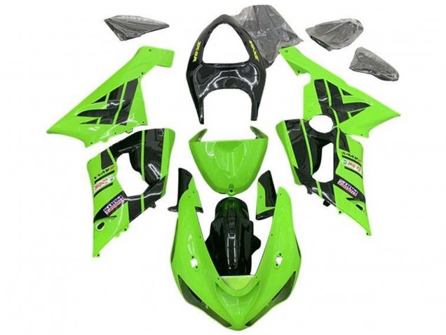 2005-2006 Kawasaki ZX6R Motorcycle Fairings - Light Green Black Castrol UK