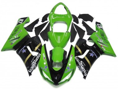 2005-2006 Kawasaki ZX6R Motorcycle Fairings - Green Glossy Black Blue Star Team Green UK