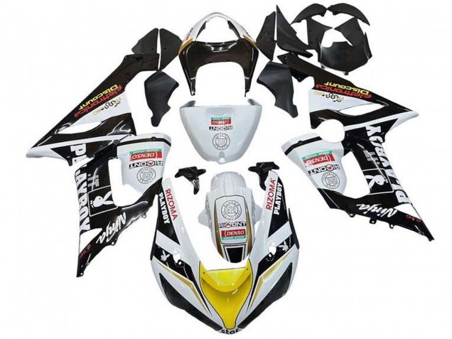 2005-2006 Kawasaki ZX6R Motorcycle Fairings - White Black Yellow Red Rizoma Playboy UK