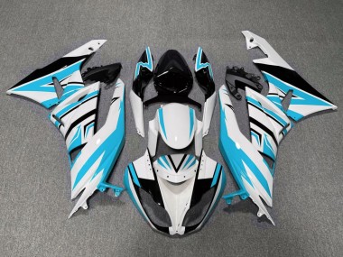 2009-2012 Kawasaki ZX6R Motorcycle Fairings - White Light Blue Black UK