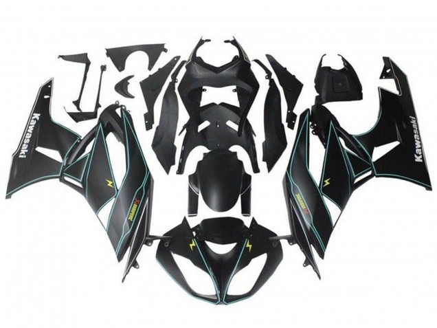 2009-2012 Kawasaki ZX6R Motorcycle Fairings - Matte Black Blue Yellow Stripe UK