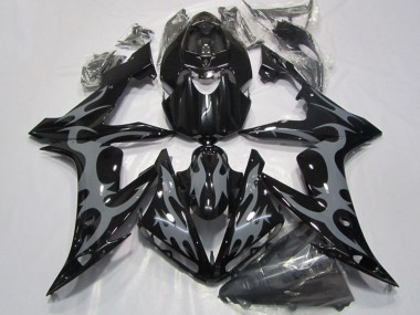 2004-2006 Yamaha YZF R1 Motorcycle Fairings - Glossy Black Grey Flame UK