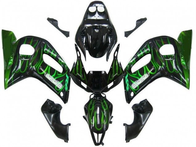 1998-2002 Black Green Flame Yamaha YZF R6 Motorbike Fairing Kits 1998-2002 Black Green Flame Yamaha YZF R6 Motorbike Fairing Kits