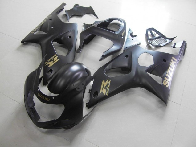 2000-2002 All Matte Black with Gold Sticker Suzuki GSXR 1000 Motorcycle Bodywork 2000-2002 All Matte Black with Gold Sticker Suzuki GSXR 1000 Motorcycle Bodywork