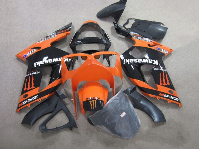 2003-2004 Black Orange Monster Kawasaki ZX6R Motorbike Fairings